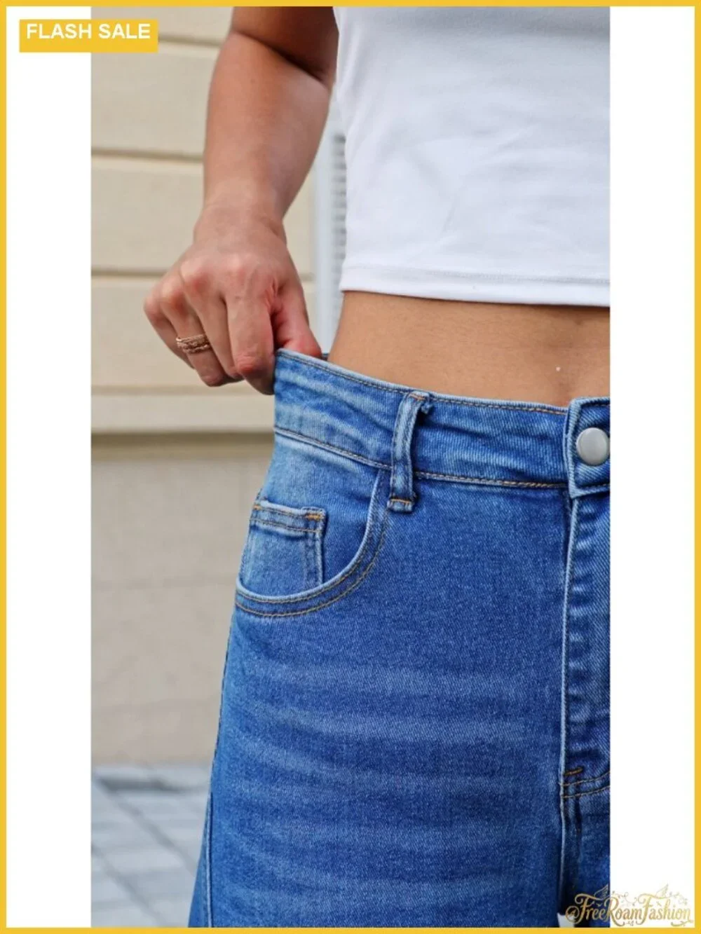 Womens Wide Leg Baggy Cropped Jeans High Waist Stretch Denim Pants